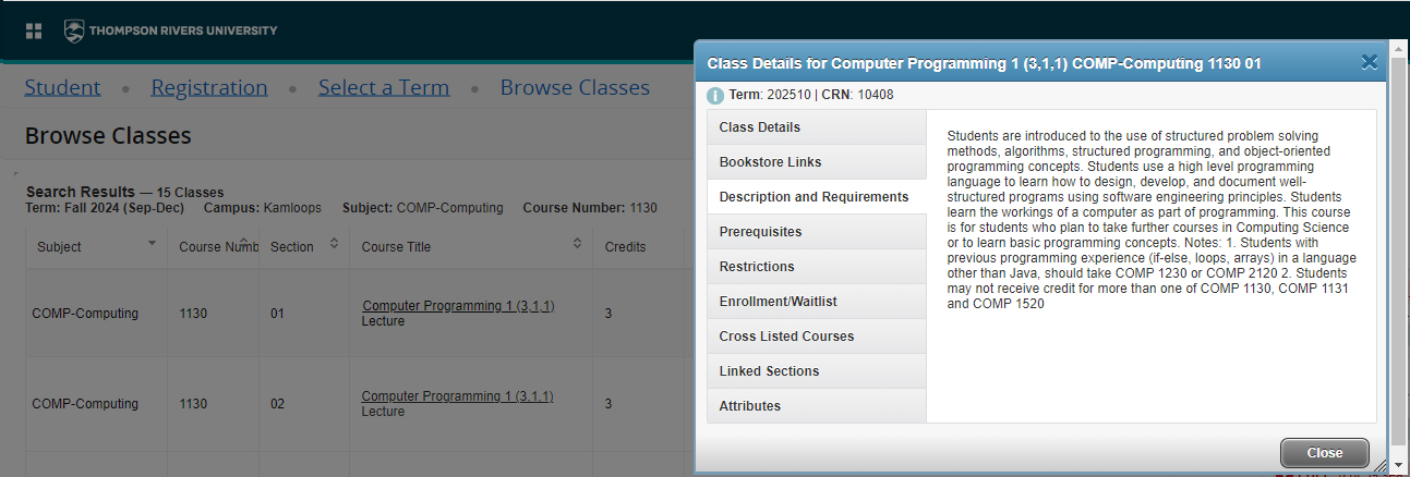 Course Schedule Course Description